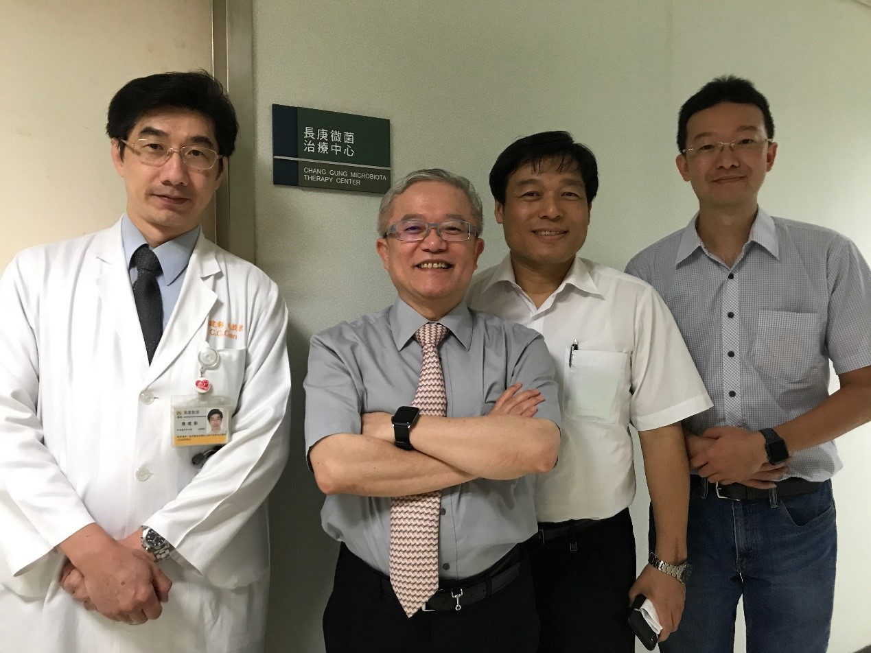 Photo 3: Key members of the Chang Gung Microbiota Therapy Center (from left to right):: Dr. Chien-Chang Chen; Professor Cheng-Tang Chiu; Dr. Cheng-Hsun Chiu, Vice Dean; Dr. Yuan-Ming Yeh.