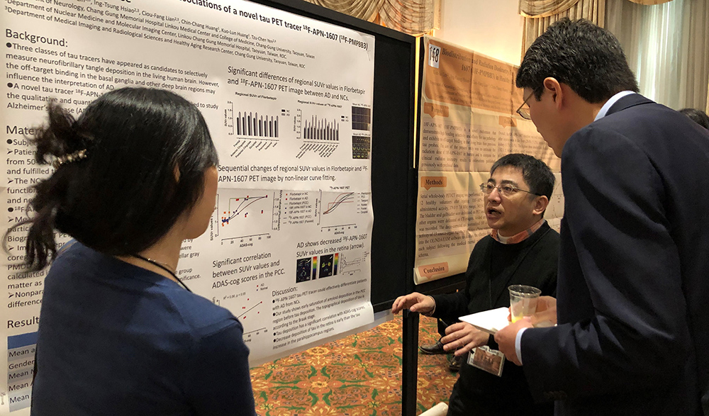 Figure: A poster presentation at the 2019 Human Amyloid imaging conference on using the novel tau PET tracer to explore the image and clinical features in Alzheimer’s disease
