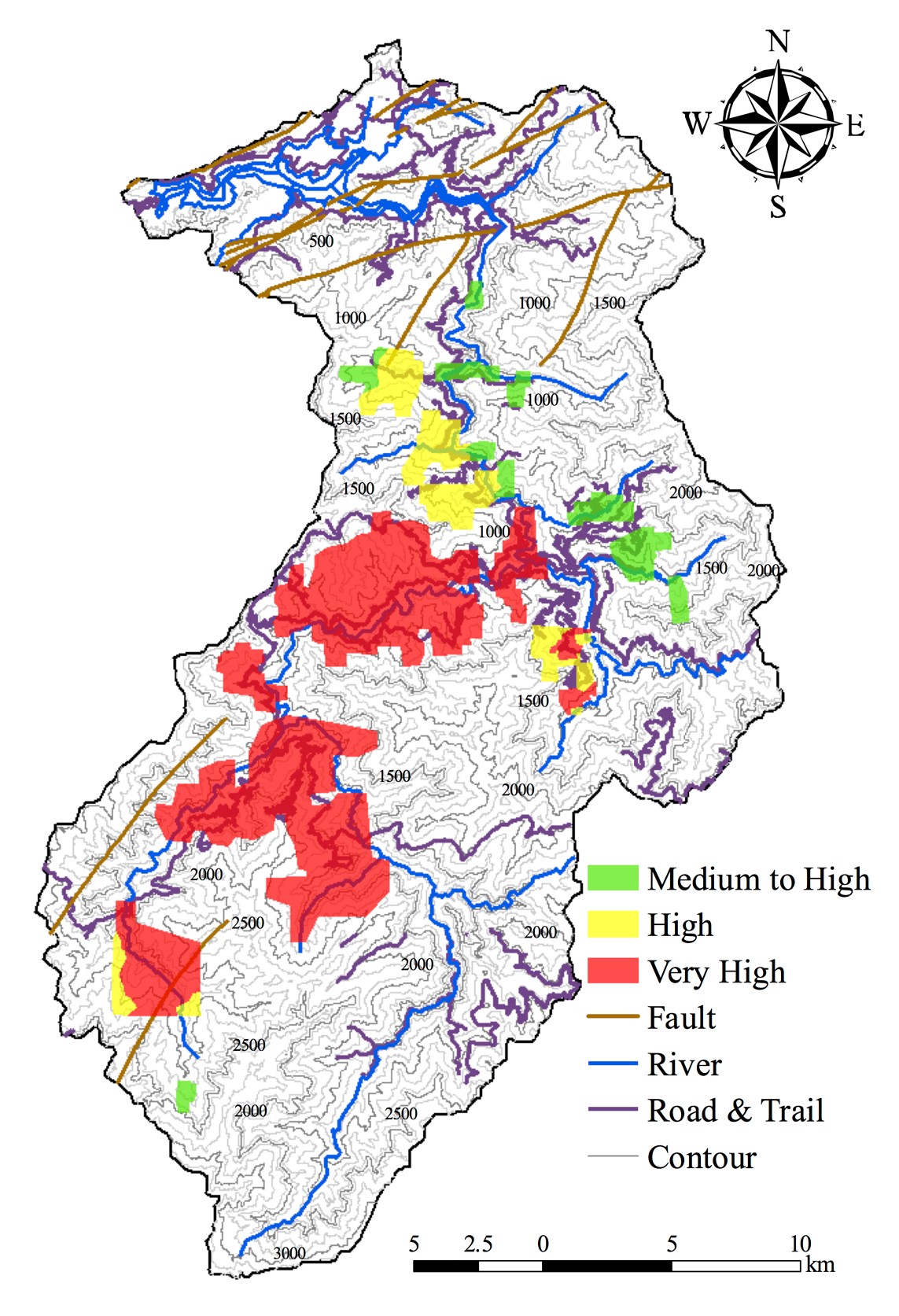 Fig. 1: Landslide susceptibility map of Shimen Watershed produced from remote sensing and spatial analysis.